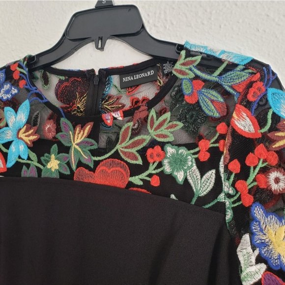 NEW NINA LEONARD EMBROIDERED LACE YOKE DRESS - Picture 8 of 11